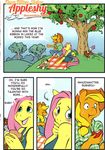  333456 anthro anthrofied apple applejack_(mlp) blush clothed clothing comic dialogue duo earth_pony english_text equine female fluttershy_(mlp) friendship_is_magic fruit horse mammal my_little_pony pegasus pony text wings 