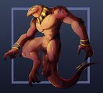  abs abstract_background animal_genitalia anthro bastet_(artist) claws genital_slit horn lizard male muscles nude prepuce reptile scalie slit solo yellow_eyes 