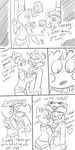  anthro black_and_white breasts clothed clothing comic dialogue duo english_text female five_nights_at_freddy&#039;s human machine mammal mask mechanical monochrome sweat text toy_(chica) unnecessaryfansmut video_games 