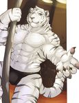  abs anthro biceps big_muscles blue_eyes cinna-tree claws clothing dancing feline fur looking_at_viewer mammal muscles one_eye_closed paws pecs pole stripper tiger underwear white_fur white_tiger wink 