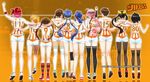  ahoge arm_around_shoulder arm_around_waist ass backboob bandana basketball basketball_uniform black_hair black_legwear blue_hair bow breasts brown_hair character_request commentary_request from_behind ge_xi hair_bow headband height_difference jumping knee_brace kneepits large_breasts lineup long_hair long_legs low_twintails multiple_girls orange_hair original pantyhose pink_hair ponytail red_legwear shoes short_hair short_ponytail short_shorts shorts sneakers socks sportswear striped striped_legwear thighhighs twintails uniform_number watermark web_address white_legwear 