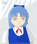  asymmetrical_hair blue_eyes blue_hair bow cirno dress hair_bow iwakura_lain serial_experiments_lain short_hair short_sleeves solo touhou 