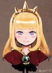  blonde_hair cagliostro_(granblue_fantasy) closed_mouth crown face granblue_fantasy jewelry long_hair looking_at_viewer purple_eyes smile solo someno_haru 