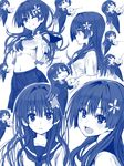  &gt;:) :3 ;) conductor flower hair_flower hair_ornament highres kawakami_masaki long_hair monochrome one_eye_closed sakugawa_school_uniform saten_ruiko school_uniform serafuku smile to_aru_kagaku_no_railgun to_aru_majutsu_no_index v-shaped_eyebrows 