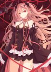  arukanu bare_shoulders bat black_dress boots bow detached_sleeves dress fang krul_tepes long_hair owari_no_seraph pink_hair pointy_ears red_eyes ribbon smile solo thigh_boots thighhighs vampire vebonbon very_long_hair 