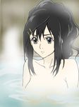  1girl alternate_hairstyle artist_request black_eyes black_hair blood-c breasts hair_ornament kisaragi_saya nude solo water 