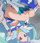  blue_eyes blue_hair cure_mermaid go!_princess_precure haruyama_kazunori kaidou_minami long_hair looking_at_viewer magical_girl midriff multicolored_hair navel precure purple_hair solo two-tone_hair upside-down 