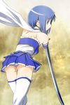  ass blue_eyes blue_hair cape highres mahou_shoujo_madoka_magica miki_sayaka panties pantyshot pantyshot_(standing) sat-c short_hair skirt solo standing sword thighhighs underwear weapon 