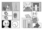  bag chobii_(hamgyomu) clock closet comic computer cup dressing greyscale highres long_hair maribel_hearn mirror monochrome mug multiple_girls no_hat no_headwear short_hair silent_comic touhou usami_renko 