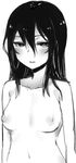  blush breasts greyscale hair_between_eyes highres long_hair looking_at_viewer monochrome navel nipples nude open_mouth original parted_lips simple_background small_breasts solo solopipb white_background 