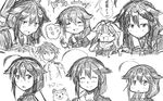  &gt;_&lt; 2girls :d :o ^_^ ahoge braid cannon chibi closed_eyes collarbone fingerless_gloves gloves greyscale hair_flaps hair_over_shoulder kantai_collection long_hair machinery military military_uniform monochrome multiple_girls naval_uniform necktie non-human_admiral_(kantai_collection) open_mouth remodel_(kantai_collection) scarf school_uniform serafuku shiba_inu shigure_(kantai_collection) signature single_braid smile taisa_(kari) translated triangle_mouth uniform v-shaped_eyebrows xd yuudachi_(kantai_collection) 