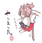  =_= animal_ears barefoot brown_hair cat_ears cat_tail food food_in_mouth hachimaki headband kantai_collection kemonomimi_mode kenoka lowres out_of_frame ponytail short_hair short_ponytail shorts simple_background sleeves_past_wrists sweat tail white_background younger zuihou_(kantai_collection) 