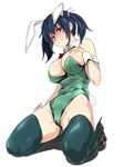  animal_ears bad_id bad_twitter_id blue_eyes blue_hair blush bow bowtie breasts bunny_ears bunny_girl bunny_tail bunnysuit bursting_breasts cameltoe cleavage detached_collar full_body green_legwear groin hair_ribbon hand_on_own_chest high_heels highres kantai_collection large_breasts looking_at_viewer nervous_smile ribbon seiza shiny shiny_skin sitting skin_tight smile solo souryuu_(kantai_collection) tail thighhighs twintails ulrich_(tagaragakuin) white_background wrist_cuffs 