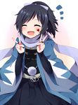  ^_^ black_hair blood blood_on_face bow closed_eyes double_v hair_bow hakama haori japanese_clothes male_focus mole mole_under_eye open_mouth scarf shinsengumi smile solo touken_ranbu uguisu_mochi_(ykss35) v yamato-no-kami_yasusada 