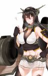  abs bare_shoulders black_hair breasts covered_nipples elbow_gloves embarrassed fingerless_gloves frown gloves hairband headgear hews_hack kantai_collection large_breasts long_hair miniskirt nagato_(kantai_collection) skirt solo thighhighs zettai_ryouiki 