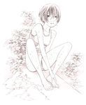  barefoot competition_swimsuit monochrome one-piece_swimsuit original short_hair sketch solo swimsuit traditional_media yoshitomi_akihito 