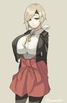  1girl blonde_hair breasts brown_eyes chitose_(kantai_collection) female gigantic_breasts huge_breasts kantai_collection muneneko ribbon short_hair simple_background solo standing straining_buttons 