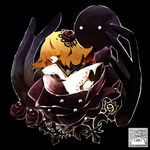  commentary deemo deemo_(character) dress flower girl_(deemo) highres looking_back official_art punew rose signature size_difference 