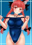  animal_ears arlonn braid breasts cat_ears highleg highleg_swimsuit kaenbyou_rin large_breasts long_hair one-piece_swimsuit red_eyes red_hair swimsuit swimsuit_pull touhou twin_braids 