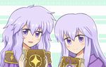  :d blush book diadora_(fire_emblem) dress fire_emblem fire_emblem:_seisen_no_keifu holding holding_book lavender_hair long_hair mother_and_daughter multiple_girls open_mouth purple_eyes reverse_(bluefencer) smile striped striped_background time_paradox yuria_(fire_emblem) 