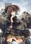  :d bad_id bad_pixiv_id bangs bona_hongcha breast_rest breasts brown_eyes brown_hair cannon cloud eyebrows eyebrows_visible_through_hair flight_deck hair_ornament hair_ribbon highres impossible_clothes impossible_shirt ise_(kantai_collection) kantai_collection katana kneehighs large_breasts long_sleeves looking_at_viewer mecha_musume miniskirt nontraditional_miko open_mouth panties pantyshot pantyshot_(standing) pleated_skirt ponytail radar ribbon school_uniform shirt short_hair skin_tight skirt sky smile solo standing sword turret undershirt underwear weapon 