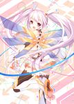  bare_shoulders elbow_gloves gloves kyuri_tizu long_hair original pink_hair purple_eyes solo thighhighs twintails wings 