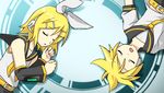  1girl aisora blonde_hair brother_and_sister closed_eyes hair_ornament hair_ribbon hairclip kagamine_len kagamine_rin lying necktie on_back on_side ribbon short_hair siblings sleeping twins vocaloid 