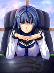  blue_eyes blue_hair kampfer kazuhiro_(tiramisu) reflection sangou_shizuku school_uniform smile solo 