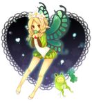  1st-mn blonde_hair blush braid butterfly_wings choker clover fairy flower four-leaf_clover frog hair_flower hair_ornament mercedes odin_sphere pointy_ears red_eyes solo twin_braids wings 