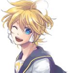  bad_id bad_pixiv_id blonde_hair blue_eyes headphones headset kagamine_len lowres male_focus one_eye_closed simple_background smile solo sopra vocaloid 