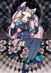  animal_ears aqua_eyes bow cat_ears copyright_request gozen4ji highres long_hair pink_hair solo thighhighs 