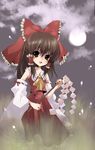  absurdres bad_id bad_pixiv_id bow brown_eyes brown_hair detached_sleeves gohei hakurei_reimu highres oonusa pokkuri short_hair solo touhou 