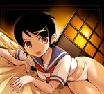  black_hair ez6 fuura_kafuka hands lying making_of on_side open_mouth panties red_eyes resized sayonara_zetsubou_sensei school_uniform serafuku short_hair smile solo underwear white_panties 