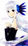  bad_id bad_pixiv_id bare_shoulders blue_eyes dress elbow_gloves gloves gwendolyn hair_down hair_ornament highres long_hair odin_sphere solo strapless strapless_dress tate_(donnguriumai) valkyrie white_hair wings 