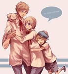  artist_request axis_powers_hetalia beret blonde_hair blue_eyes dog english family finland_(hetalia) glasses hana-tamago hat male_focus multiple_boys purple_eyes sealand_(hetalia) shorts source_request sweden_(hetalia) 