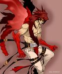  bad_id bad_pixiv_id belt buckle collarbone grin guilty_gear male_focus muscle pants red_wings shirorenge_(huruhuru) smile sol_badguy solo teeth wings 