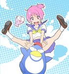  baseball_cap bird blue_sailor_collar blush fish gyopi happy hat kingyo_chuuihou! legs_up midriff no_panties ogata_mamimi one_eye_closed penguin pink_eyes pink_hair polka_dot sailor_collar school_uniform serafuku shoes short_hair side_ponytail skirt socks solo spread_legs very_short_hair wapiko 