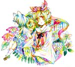  animal_ears bishamonten's_pagoda flower hair_ornament legomaru mouse_ears multiple_girls nazrin short_hair toramaru_shou touhou traditional_media watercolor_(medium) yellow_eyes 