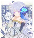  bad_id bad_pixiv_id bare_shoulders crown dress elbow_gloves gloves gwendolyn hair_down hair_ornament long_hair odin_sphere purple_hair solo souka_(souspirit) strapless strapless_dress wings 