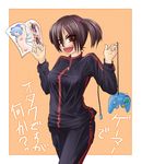  azzie_(az_man_studios) bad_id bad_pixiv_id brown_hair character_request check_translation cirno controller game_console game_controller gamecube nagae_iku short_hair solo touhou track_suit translation_request twintails 