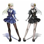  alternate_color bow capcom_fighting_jam eto full_body gloves hairpods ingrid legs long_hair mary_janes pantyhose player_2 red_eyes shadow shoes simple_background skirt standing symmetry white_hair 