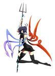  am_(blackant) back backless_outfit bad_id bad_pixiv_id bare_back black_hair black_legwear blue_wings dress highres houjuu_nue polearm red_eyes red_wings short_hair snake solo thighhighs touhou trident weapon wings zettai_ryouiki 