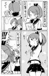  2girls =_= anger_vein arms_up ayanami_(kantai_collection) blush comic greyscale hair_ribbon kantai_collection midriff monochrome multiple_girls navel onio pleated_skirt ribbon school_uniform serafuku shikinami_(kantai_collection) short_ponytail side_ponytail skirt spoken_anger_vein spoken_ellipsis surprised sweatdrop translated 
