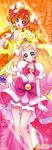  absurdres amanogawa_kirara blonde_hair bow character_name cure_flora cure_twinkle earrings gloves go!_princess_precure happy haruno_haruka highres jewelry long_hair multiple_girls pink_bow precure purple_eyes 