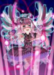  :d angel_wings blue_eyes blush chu_kai_man dress duel_monster ghostrick_angel_of_mischief heart open_mouth pink_hair smile solo wings yuu-gi-ou 