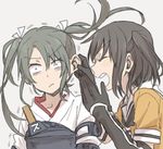  :/ brown_hair closed_eyes ear_pull elbow_gloves gloves grey_hair hair_ribbon japanese_clothes kantai_collection multiple_girls muneate ree_(re-19) ribbon school_uniform sendai_(kantai_collection) serafuku short_twintails shouting twintails v-shaped_eyebrows zuikaku_(kantai_collection) 