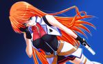  blue_eyes cross_mirage gun highres long_hair lyrical_nanoha mahou_shoujo_lyrical_nanoha_strikers orange_hair tappa_(esperanza) teana_lanster thighhighs weapon 