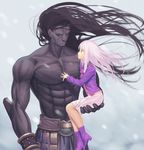  1girl bad_id bad_pixiv_id berserker black_hair carrying fate/stay_night fate_(series) illyasviel_von_einzbern long_hair looking_at_another muscle red_eyes size_difference tsukikanade white_hair 