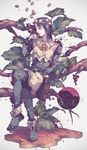  bag berry black_hair closed_eyes hair_ornament jojo_no_kimyou_na_bouken jojolion leaf_hair_ornament legs_together male_focus puzzle_piece sitting sitting_on_object solo spikes tree_branch wenny02 yagiyama_yotsuyu 