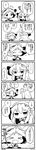  &gt;_&lt; 2girls :d :i absurdres chibi closed_eyes comic fang greyscale hair_ornament hairclip haruna_(kantai_collection) hiei_(kantai_collection) highres kantai_collection long_hair long_image monochrome multiple_girls nontraditional_miko open_mouth pout short_hair smile tall_image translation_request tsukko_(3ki2ne10) twitter_username xd 